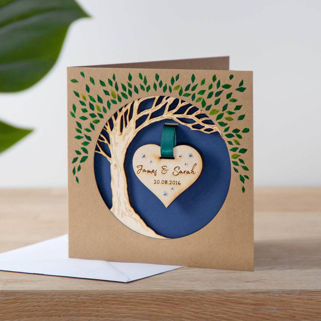 Wooden Hanging Heart Tree Keepsake Card, 1 of 3