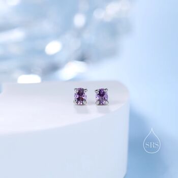 Amethyst Purple Oval Cz Stud Earrings Sterling Silver, 2 of 12