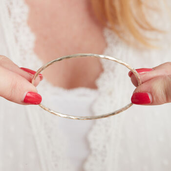 Hammered Silver Skinny Stacking Bangle, 5 of 12