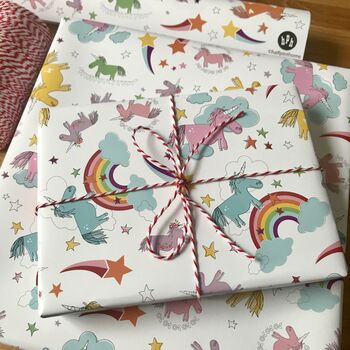 Unicorn Gift Wrapping Paper Or Gift Wrap And Card Set, 6 of 12