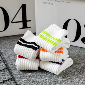 Striped Sporty Ribbed Cotton Socks: Unisex Tennis Socks, 5 of 7