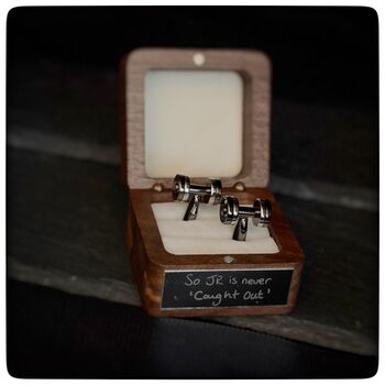 Personalised Gunmetal Dumbbell Cufflinks, 10 of 10