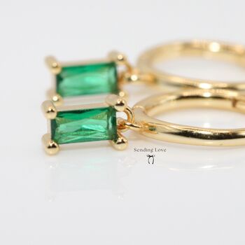 Emerald Baguette Hoop And Stud Earring Set Gold Or Silver Gift For Her, 4 of 12