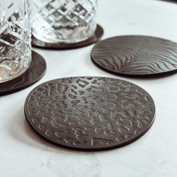 Black Animal Print Leather Coasters, 5 of 5