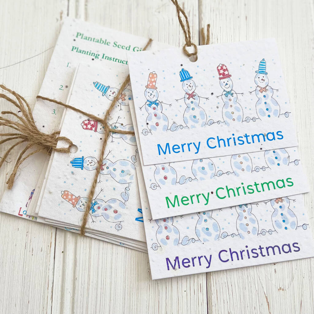 Plantable Christmas Jolly Snowmen Seed Card Gift Tags