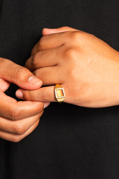 Men's Red Tigers Eye Gold Signet Ring For Men, 3 of 12