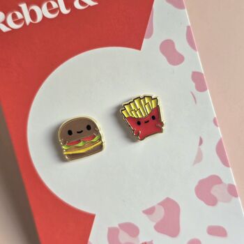 Happy Burger And Fries Enamel Stud Earrings, 2 of 4