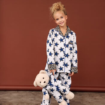 Leonie Girls Star And Leopard Pyjama Set With Teddy, 2 of 5