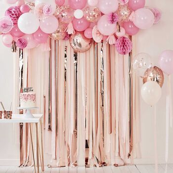 Pink And Rose Gold Party Streamer Backdrop, 2 of 3