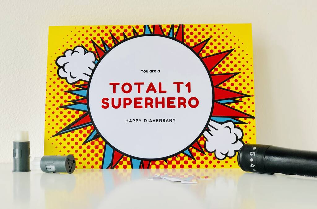 Type one diabetes superhero diaversary card by yona handmade design