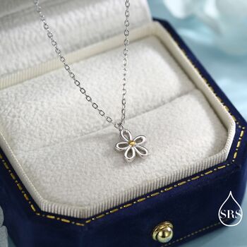 Sterling Silver Tiny Forget Me Not Flower Blossom Pendant Necklace, 2 of 8