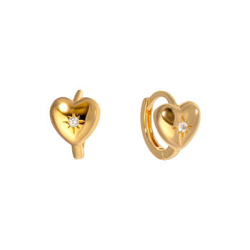 18ct Gold Plated Starburst Cz Heart Huggie Hoop Earrings, 4 of 7