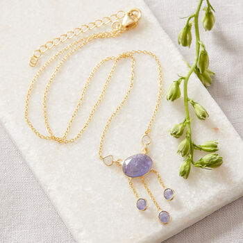 Tanzanite And Diamond Slice Gold Plated Silver Necklace, 5 of 10