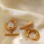 Chunky 18 K Thick Gold Plated T Bar Hoop Earrings, thumbnail 4 of 6