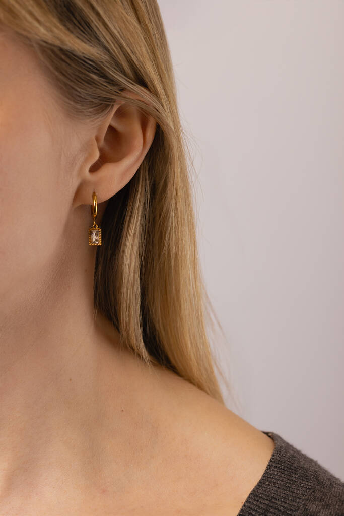 Rectangle Glister Huggie Earrings, 1 of 4