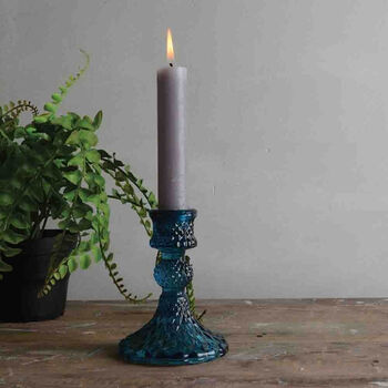Coloured Glass Candlesticks Green, Blue And Clear, 4 of 8
