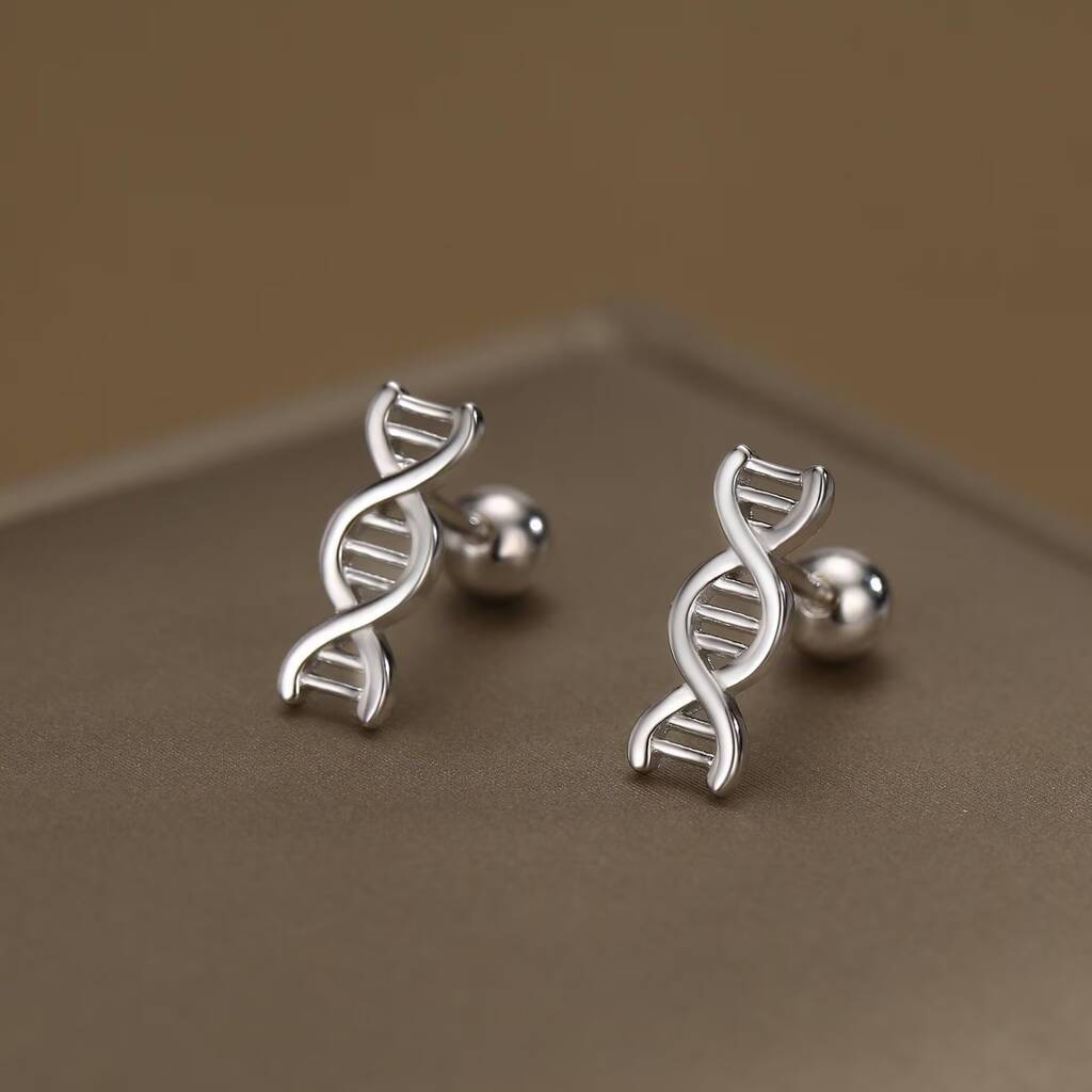 Dna Molecular Structure Screw Back Earrings In Sterling Silver, 1 of 11