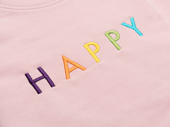 'Happy' Embroidered Adult Organic Sweatshirt, 7 of 8