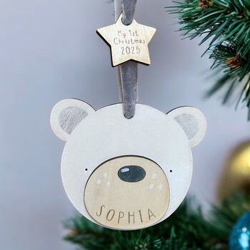 Personalised Wooden Robin Christmas Decoration – My First Christmas Bauble, 7 of 9