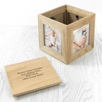 Personalised Oak Photo Cube Keepsake Box, 8 of 12