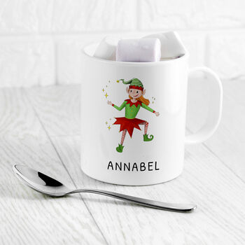 Personalised Playful Elf Christmas Polymer Mug, 8 of 9
