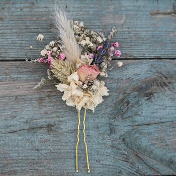 Set Of Three Wedding Dried Flower Hair Pins Meadow Pinks, 4 of 4