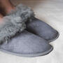 Women's 100% Natural Sheepskin Slippers In Grey, thumbnail 3 of 5