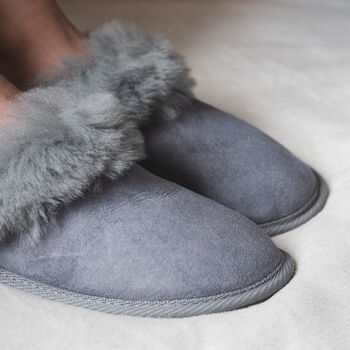 Women's 100% Natural Sheepskin Slippers In Grey, 3 of 5
