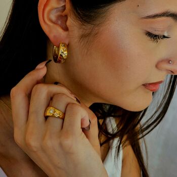 Celestial Gem Studded Open Cuff Bracelet And Faux Hoops Earrings, 5 of 7