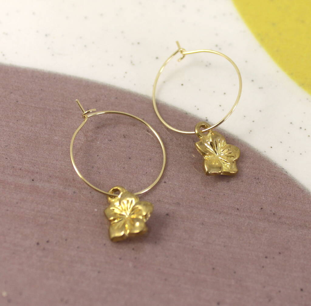 Little Flower Charm Hoop Earrings By Lucy Loves Neko