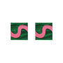 Green And Pink Square Stud Wiggle Earrings, thumbnail 2 of 3