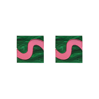 Green And Pink Square Stud Wiggle Earrings, 2 of 3