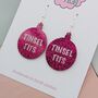 Hot Pink Tinsel Tits Glitter Resin Christmas Earrings, thumbnail 3 of 4