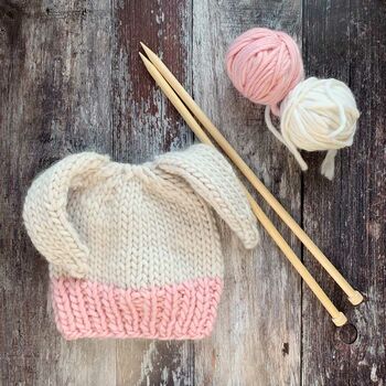 Bopsy Bunny Beanie Hat Diy Knitting Kit, 2 of 3