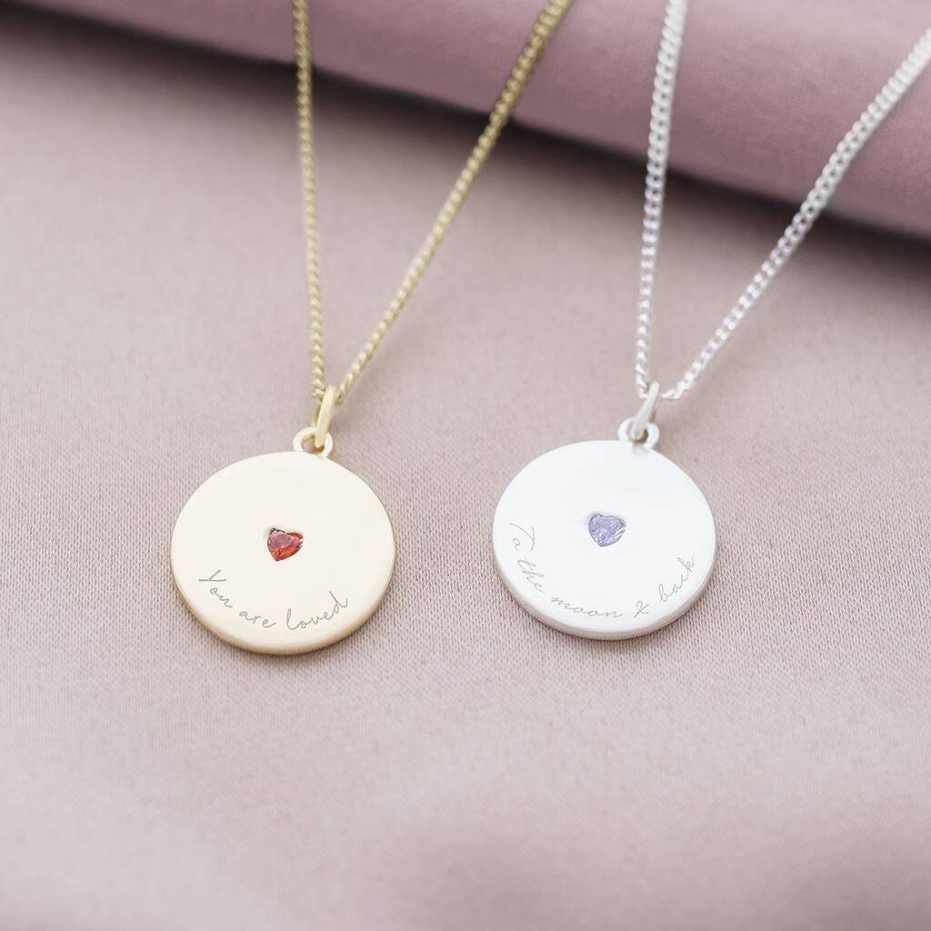 Crystal Heart Birthstone Personalised Disc Necklace, 1 of 9