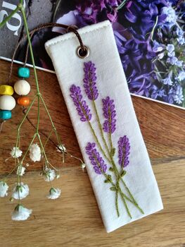 Lavender Hand Embroidered Linen Bookmark, 8 of 12
