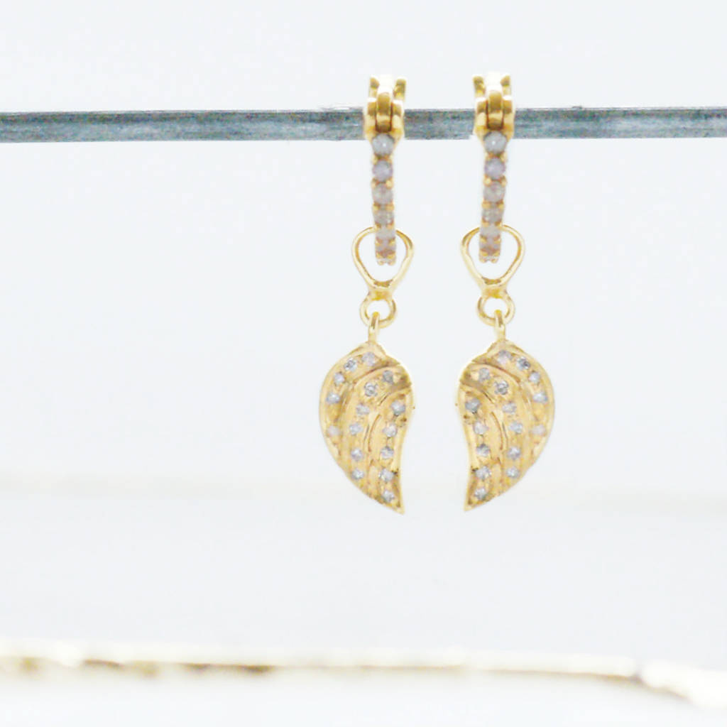 Diamond Angel Wing Hoop Earrings By Amulette Notonthehighstreet Diamond Angel Wing Earrings