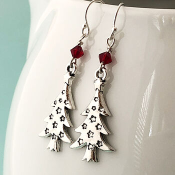 Christmas Tree Earrings With Red Swarovski Crystal, 3 of 3