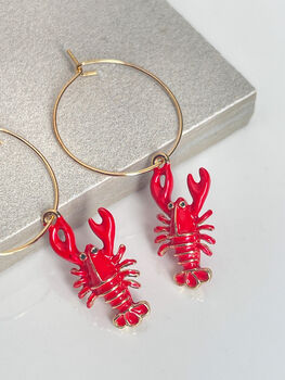 ‘You Are My Lobster’ Enamel Lobster Charm Hoop Earrings, 3 of 4