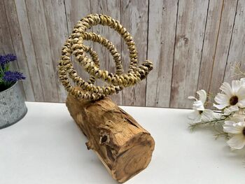 Teak Driftwood Metal Rope Wine Bottle Holder Freestanding – Single Bottle Tilt, 5 of 9