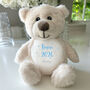 Personalised Born In 2026 Cream Teddy Bear New Baby Arrival Gift, thumbnail 7 of 8