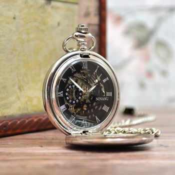 Engraved Pocket Watch With Roman Numerals, 2 of 6