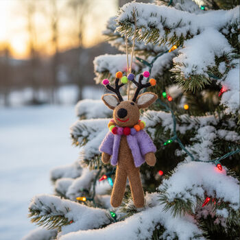 Handmade Felt Donner The Neon Reindeer Decoration, 3 of 3