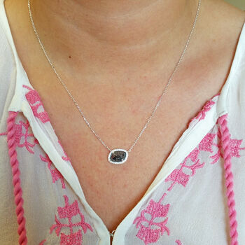 Sterling Silver Necklace With Black Pave Stone, 2 of 4