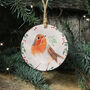 Robin Bird Wooden Christmas Bauble Hanging Decoration, thumbnail 1 of 5