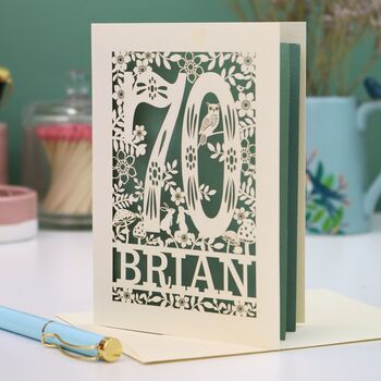 Personalised 70th Birthday Card Papercut Woodland Design, 2 of 6