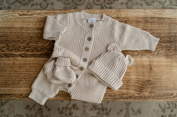 Three Piece Knitted Baby Gift Set, 8 of 8