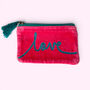 Embroidered Velvet Coin Purse | Love In Pink And Teal, thumbnail 1 of 4