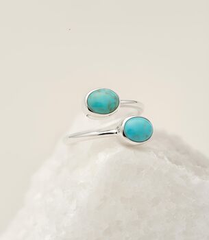 Open Adjustable Sterling Silver Turquoise Ring – Double Oval Gemstones, 2 of 5