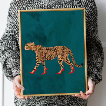 Personalised Custom Cheetah Wearing Heels Art Print, 2 of 5